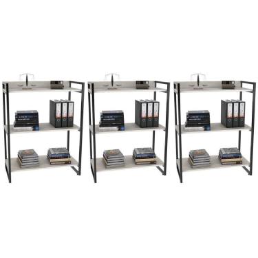 Imagem de Kit 3 Estantes Livreiro Multiuso Prisma Estilo Industrial 80Cm 3 Prateleiras C08 Snow - Mpozenato
