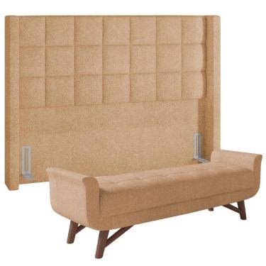 Imagem de Kit Cabeceira Cama Box Paris 140cm Com Puff Recamier Itália P05 Bouclê Mostarda