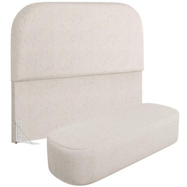 Imagem de Cabeceira Cama Box King 195cm Lanna Com Puff Recamier Doha W01 Linho Cru - Lyam Decor