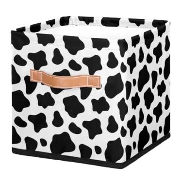 Imagem de Mozaigos Cubo De Armazenamento Tecido 11" Com Alças, Cesta Dobrável Estampa Vaca Para Prateleiras, Organizador Armário Lona Lixeira Quadrada, Decoração