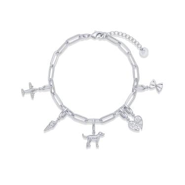 Imagem de PAVOI Pulseira ajustável banhada a ouro 14K para mulheres | Pulseira de corrente com pingente de barra torcida e clipe de papel com lua, olho turco, urso de pelúcia, cadeado de coração, avião