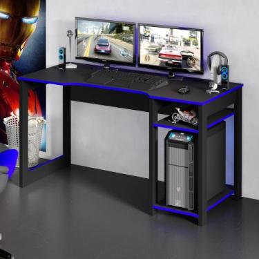 Imagem de Mesa Gamer 136cm com 2 Prateleiras e Porta CPU - TecnoMobili, Preto/Az