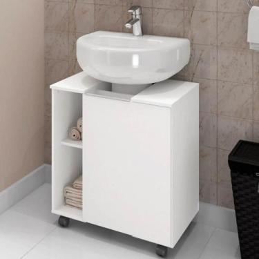 Imagem de Gabinete para Banheiro Illinóis Branco 4 Rodízios - CASA H