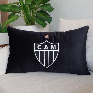 Imagem de Almofada Veludo Rineira Bordada Atlético Mineiro 50x30cm Com Enchimento Preto/Branco