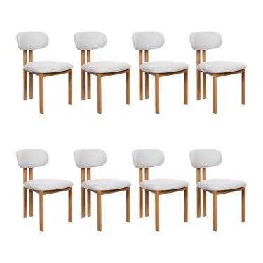 Imagem de Kit 8 Cadeiras De Jantar Tulipa Estrutura Aço Carbono Laminado Natural Com Estofado Linho Cru