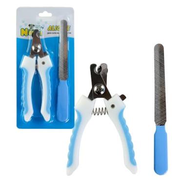 Imagem de Kit Alicate de Unha para Pets com Limitador de Corte + Lixa | Aço Inoxidável | Design Ergonômico | Seguro e Preciso | Ideal para Cães e Gatos | Cor Azul