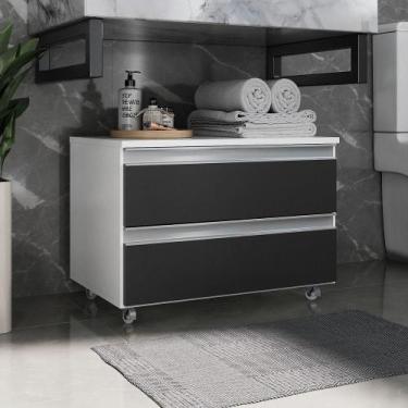 Imagem de Gabinete Banheiro Rodinhas Joia 60cm 02 Gavetas Branco Preto - Moveis 