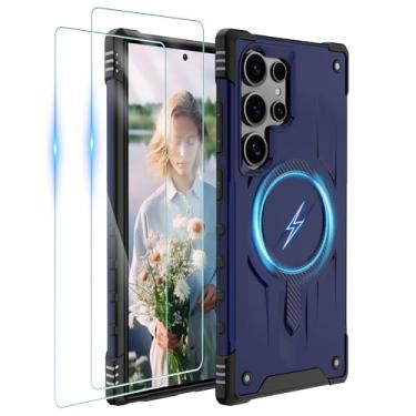 Imagem de Gritup Capa para Samsung Galaxy-S24-Ultra-Case com Magsafe, 2 × protetor de tela, S24 Ultra Magnetic Capa protetora anti-impressão digital de grau militar à prova de choque para Galaxy S24 Ultra, azul