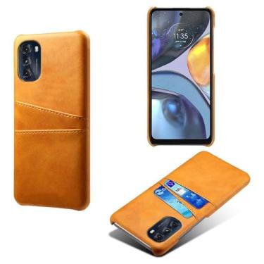 Imagem de Capas Compatível com MOTO G5 5G 2022,Caso de couro PU-Tampa de telefone a prova de choque com 2 slots de cartão,Proteção anti-impressão digital e anti-gota-Yellow