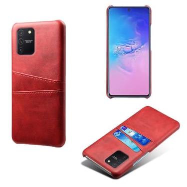 Imagem de Capas Compatível com Samsung Galaxy M80s,Caso de couro PU-Tampa de telefone a prova de choque com 2 slots de cartão,Proteção anti-impressão digital e anti-gota-Red