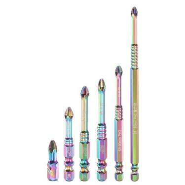 Imagem de HARFINGTON Conjunto de 6 peças de chaves de fenda Phillips PH2 (#2) ponta de dentes antiderrapante haste sextavada 1/10.2 cm 2.5 cm/5.1 cm/6.6 cm/7.1 cm/8.9 cm/15.2 cm (25 mm/50 mm/65 mm/70 mm/90 mm