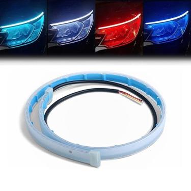 Imagem de Pacote com 2 luzes LED DRL para carro de circulação diurna 61 cm tira flexível à prova d'água faróis automáticos branco seta luzes de fluxo de freio amarelo 12V (azul a amarelo)