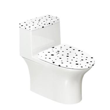 Imagem de Pzuqiu Tampa de vaso sanitário de ponta branca e tampa de tanque de vaso sanitário tecido elástico ajuste universal para tampas de vaso de banheiro alongadas oblongas padrão acessórios de decoração