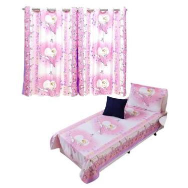 Imagem de Kit Colcha Cobre Leito + Cortina Infantil Solteiro 4p Menino Menina Pe