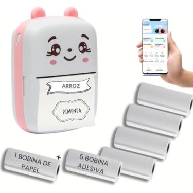 Imagem de Mini Impressora Térmica Portátil USB/Bluetooth Gatinho — Sem Tinta, 6 Bobinas Adesivas para Etiquetas Personalizadas“impressora sem fioportátil de etiquetas papel adesivo térmico”
