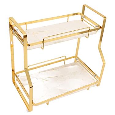 Imagem de Prateleira de Armazenamento de Banheiro, Organizador de Canto Montado na Parede, Rack de pé para Sala de Estar, Quarto, Cozinha, Branco e Dourado, Material de Ferro, Fácil de (2º