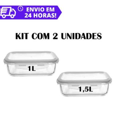 Imagem de Kit Com 2 Potes Herméticos Vidro Com 4 Travas 1L/1,5L - Belakaza