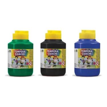 Imagem de Kit 3 TEMPERA GUACHE Acrilex - 250ml - VERDE PRETO AZUL - 02025511 / 0