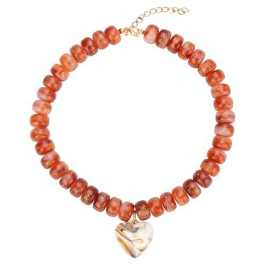 Imagem de Colar gargantilha Boho com contas coloridas e grossas, pingente de coração, rosa, verde, amarelo, marrom, joia moderna, 16.0 Inches, Vidro Plástico, Sem Pedra Preciosa