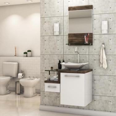 Imagem de Gabinete Para Banheiro C-cuba L34 E Espelheira Legno 631 Branco Chess C-carvalho Dark