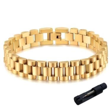 Imagem de MYNENEY Pulseira masculina de aço inoxidável de 10 mm, pulseira de corrente de elos de relógio para homens prata/ouro/preto 19 cm / 21 cm de comprimento joia masculina clássica, 8.27in, Aço inoxidável
