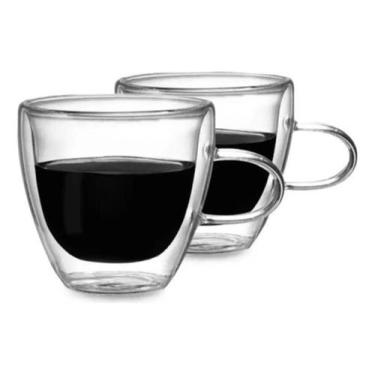 Imagem de Conjunto 2 Xícaras De Vidro Duplo Café Chá Expresso 120Ml - Kadê