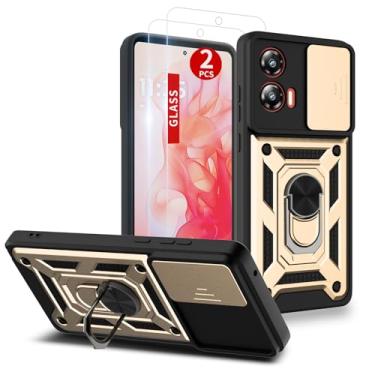 Imagem de Capa para Moto G-Stylus 5g 2024: com protetor de tela de 2 peças, capa de câmera deslizante e suporte para capa de celular Moto g-Stylus 2024, dourada