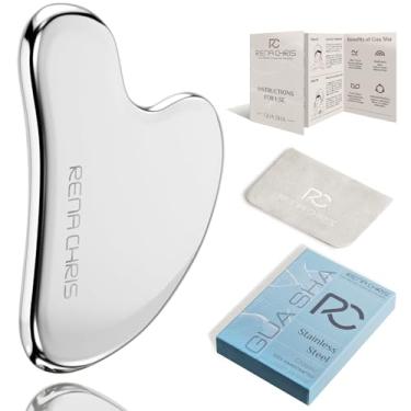 Imagem de Rena Chris Gua Sha Facial Tools, Ferramenta Guasha de Aço Inoxidável para Acupuntura, Ferramenta de Massagem Manual para Escultura de Mandíbula e Redução de Inchaço, Ferramenta de Massagem Facial Gua