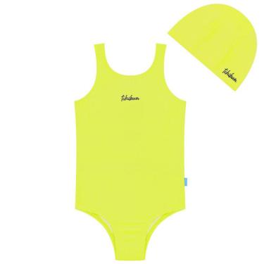 Imagem de Maiô Natação Infantil com Touca Proteção UV50+ Amarelo Neon Kamylus