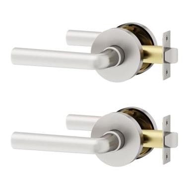 Imagem de Okun Pacote com 2 maçanetas de porta de passagem Arc para banheiro e quarto, reversível, em níquel escovado