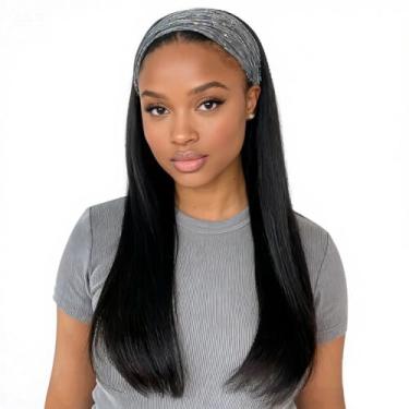 Imagem de PHOCAS Peruca de cabelo preta longa reta de 45,7 cm para usar e usar sem cola, peruca sintética preta natural para mulheres - 100% fibras resistentes ao calor