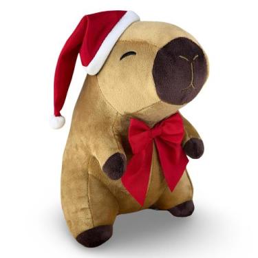 Imagem de Capivara de Pelúcia 20cm Toybrink Papai Noel Decoração Natal