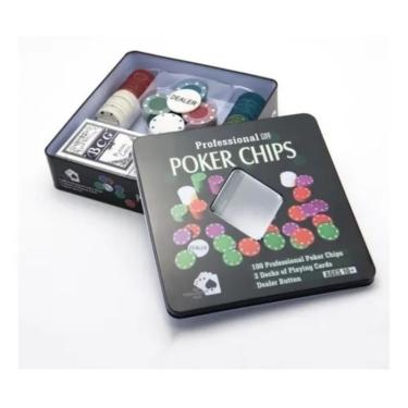 Imagem de Poker Chips Profissional 100 Fichas Numerada 2 Baralho