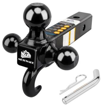 Imagem de Suporte de engate de reboque MEOTWARE com gancho – Bola de reboque resistente, tamanho 4,8 cm, 5 cm e 6,5 cm, serve para pino receptor de engate de caminhão receptor e clipe incluídos