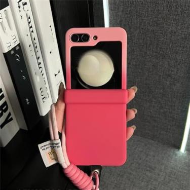 Imagem de Capa com alça de pulso dupla cor gradiente para Samsung Galaxy Z Flip 7 6 5 4 3 flip7, capa rígida com cordão fosco e cor de colisão, rosa-vermelho, para Galaxy Z Flip6