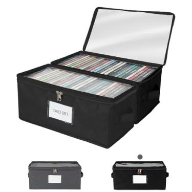 Imagem de ComfortKeeper Pacote com 2 caixas de armazenamento de DVD de tecido com tampa de PVC transparente, comporta 25 capas de DVD padrão, tecido não tecido resistente com suporte de papelão para coleção de