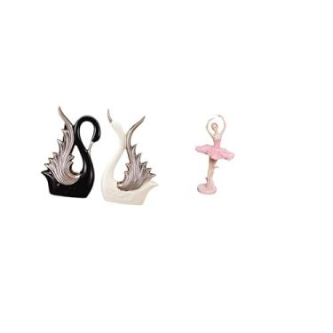 Imagem de Fenteer Elegante Coleção de Esculturas de Cerâmica E Resina em Forma de Cisne Bailarina para Mesa, Escritório, Sala de Estudo, Decoração de Aniversário E Pres