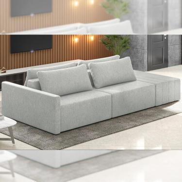 Imagem de Sofá Ilha Modulado Milos 232cm Puff Lateral Linho Cinza G33 - Gran Belo