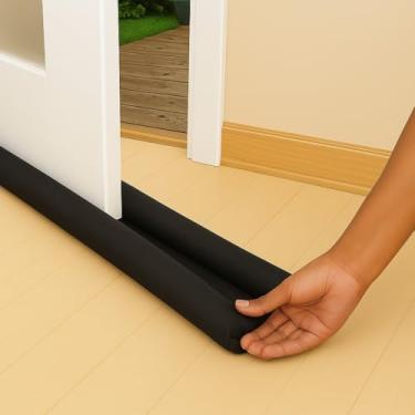 Imagem de Kit 02 Protetor Duplo para Porta, Veda Fresta, Bloqueador de Ar, Isolamento Térmico e Acústico, Preto, 80 cm