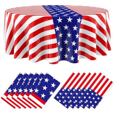 Imagem de Oudain 12 toalhas de mesa descartáveis de 4 de julho com bandeira americana de 203 cm, capa de mesa descartável de 4 de julho, para veteranos, memorial do Dia da Independência, suprimentos de festa