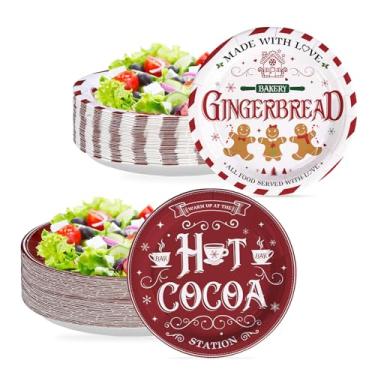 Imagem de 50 peças de artigos de festa de Natal para pão de gengibre, 22 cm, pratos de papel de cacau quente, bandeja de sobremesa de Natal descartável para chá de bebê, aniversário, férias, decoração de festa