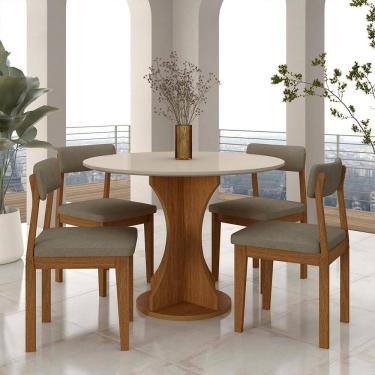 Imagem de Mesa Redonda Cosença Com 4 Cadeiras Estofadas Fre/off/s.capuccin - M.a