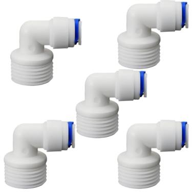 Imagem de Cotovelo de rosca macho de 1/5.1 cm x mangueira PE de 9,5 mm OD encaixe de conexão rápida para junta de plástico de filtro de água de osmose reversa RO, dispensador de bebidas e sistemas de filtração