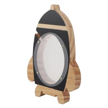 Imagem de Criatividade Cofrinho de Madeira Nave Espacial Oco Cofrinho Bonito Criatividade Nave Espacial Banco de Moedas para Meninos Meninas Decoração de Casa Preto