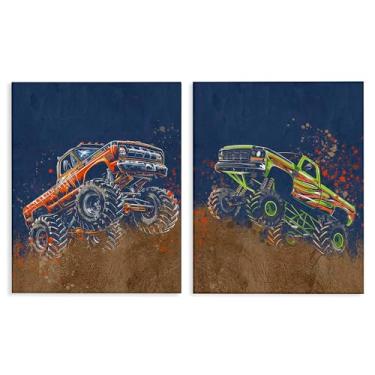 Imagem de Stupell Industries Conjunto de arte de parede em tela de 2 peças Monster Truck Jam, design de Kim Allen, 76 x 61 cm