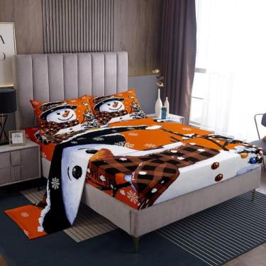 Imagem de Conjunto de roupa de cama Feelyou Kids Christmas Xmas Snowman Twin Siz