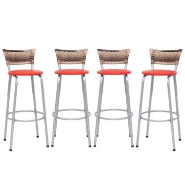 Imagem de Banqueta Altas Junco Cappuccino Estrutura Prata 70cm Para Balcão Cozinha, Bar, Bistrô, Americano Kit 04 Unidades - Itagold (Vermelho)