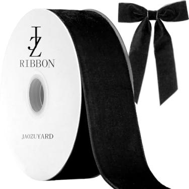 Imagem de JaoZuyard Fita de veludo preta de 3,5 cm x 10 m, fita de veludo preta para embrulho de presente de Natal, Dia dos Namorados, Halloween, artesanato, grinaldas, suprimentos contínuos, decoração de fitas
