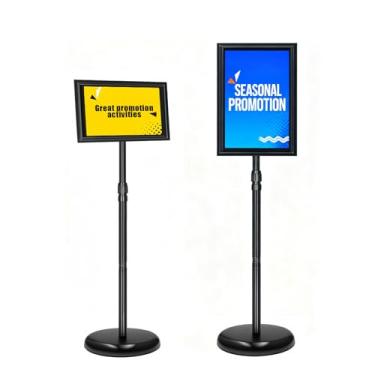 Imagem de QISHENG - Pacote com 2 suportes de sinalização, 21,6 x 28 cm, rotação de 360°, moldura de alumínio para shoppings/escolas/restaurantes, ambientes externos e internos. Preto