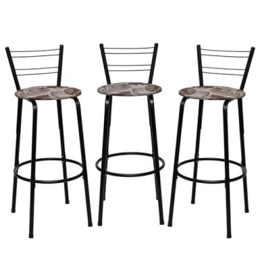 Imagem de Banqueta Altas Flórida Estrutura Preta 70cm Para Balcão Cozinha, Bar, Bistrô, Americano Kit 03 Unidades - Itagold (Floral Marrom)